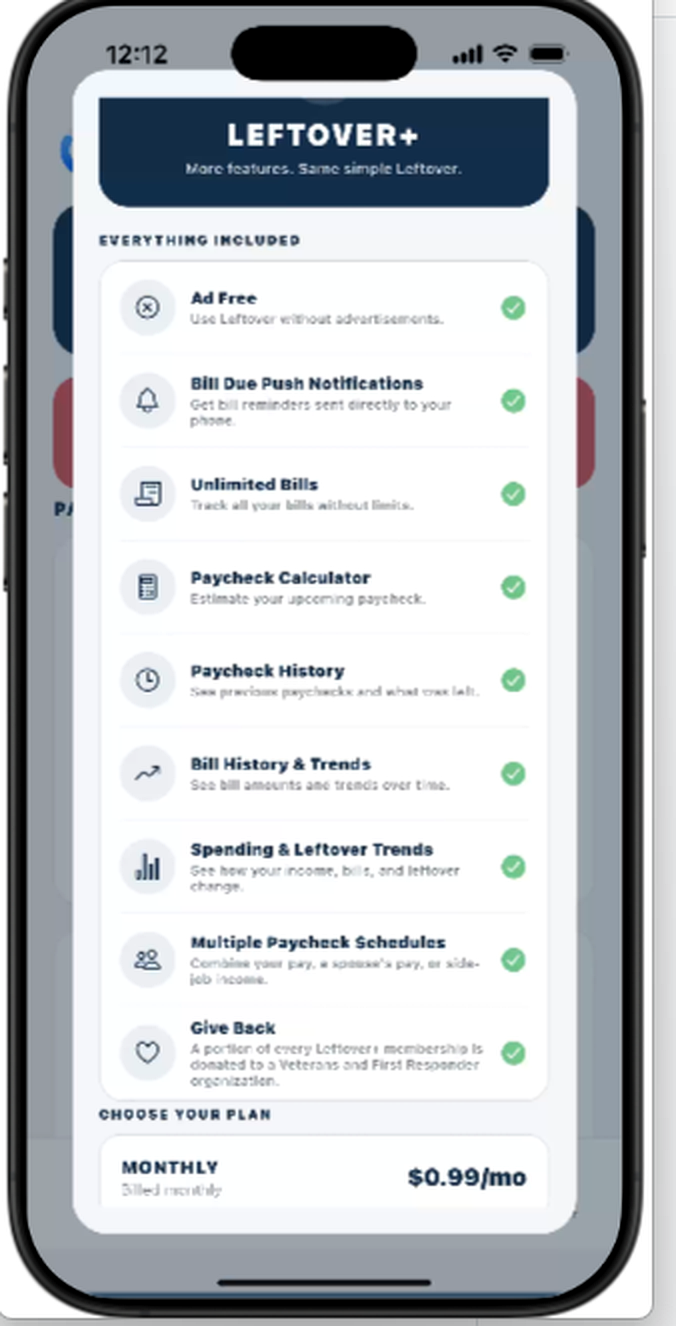 Leftover+ premium features shown inside the app